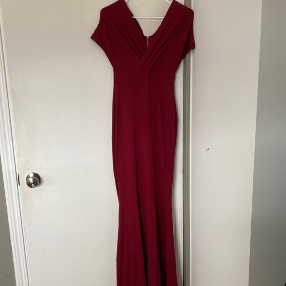 Maxi dress. cranberry red slightly goes off shoulders.